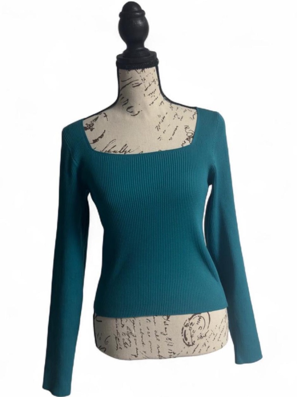 New with tags Sincerely Jules Teal square neck long sleeve ribbed knit top L